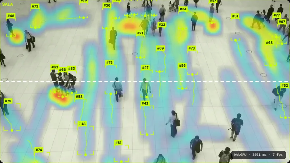 Mapa de calor y personas detectadas con visión artificial